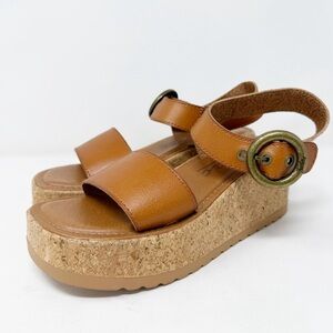 Zodiac Brown GLORY Cork Bottom Wedge Sandals Size 8.5 Tan Faux Leather Platform